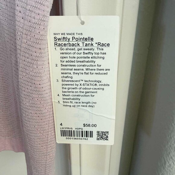 Lululemon Swiftly Pointelle Racerback Tank Top Waist Length Pink Organza NWT - Picture 6 of 9